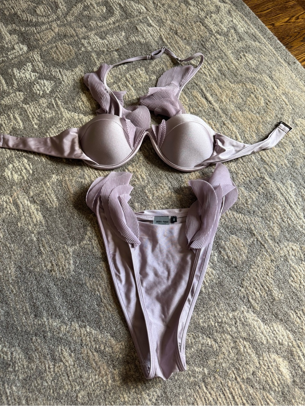 Andrea Iyamah Light Mauve Ribbed Bikini Set